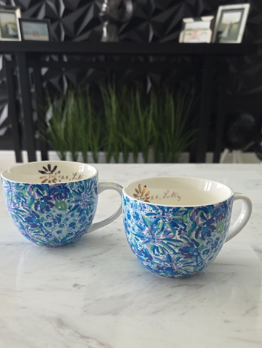 Lilly Pulitzer Blue Floral Ceramic Mugs - Pair